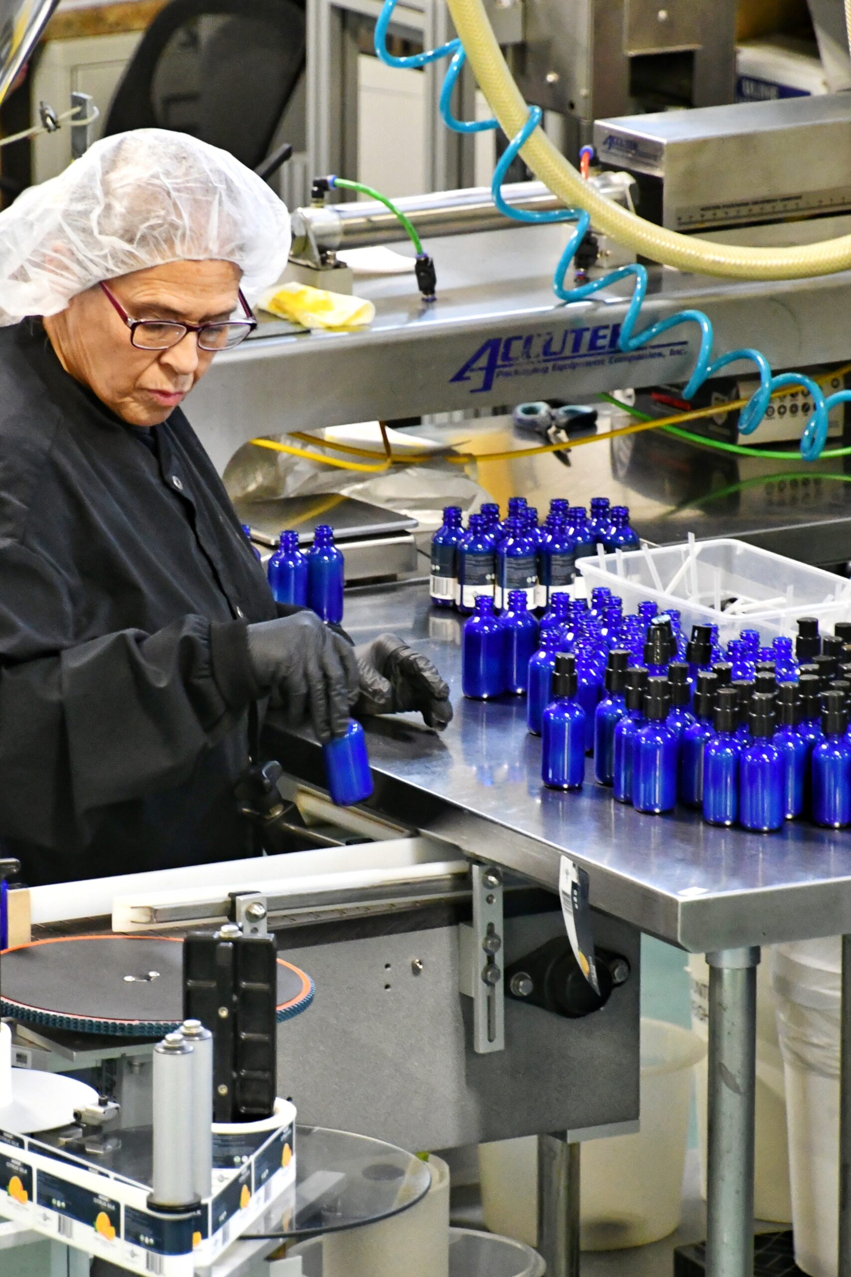 Blue bottle production line at Chaé Manufacturing