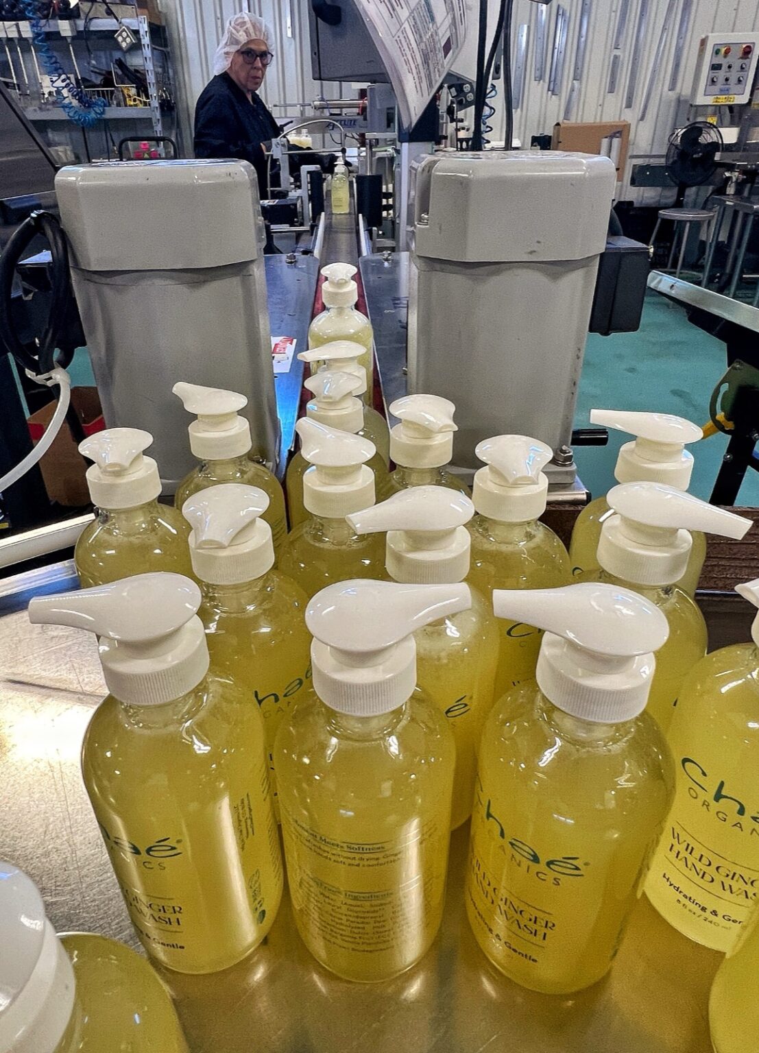 Filled Chaé bottles coming off the production line